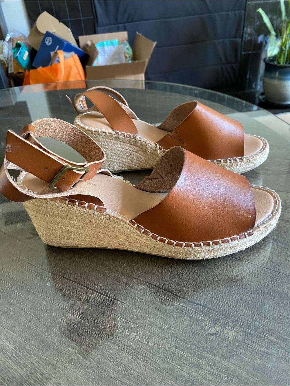 Amazon Essentials Tan Brown Espadrille Ankle Strap Sandals - Picture 2 of 3
